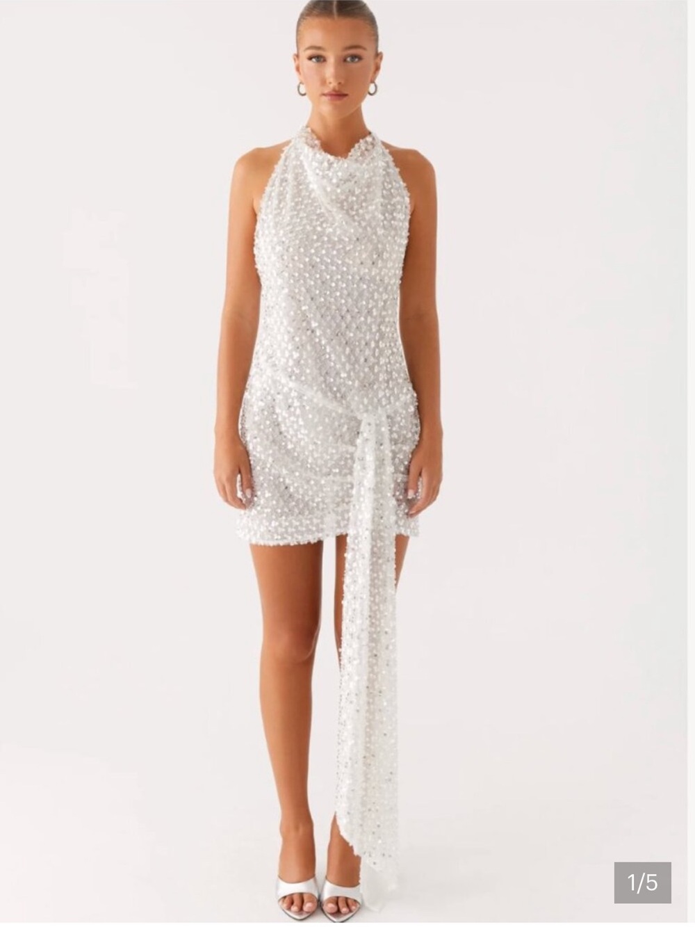 TITLE: Peppermayo Cinta White Sequin Mini Dress Bridal Bachelorette